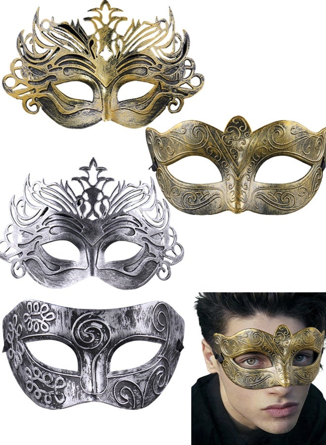 Happy D 4 Pieces of Masquerade Ball Masks, Venetian Carnival Vintage Masks with Straps, Suitable for Ladies and Gentlemen, Carnival Party Masks - Image 1